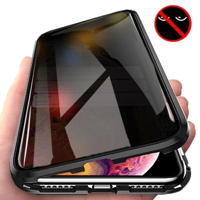 Anti Spy Magnetic Tempered Glass Privacy Metal Case for Iphone