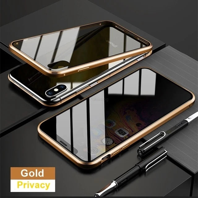 Anti Spy Magnetic Tempered Glass Privacy Metal Case for Iphone
