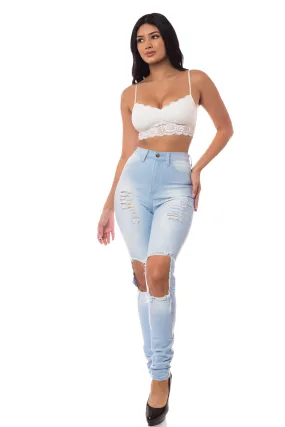 4243 Super High Waisted Distressed Skinny Jeans with Cut Outs