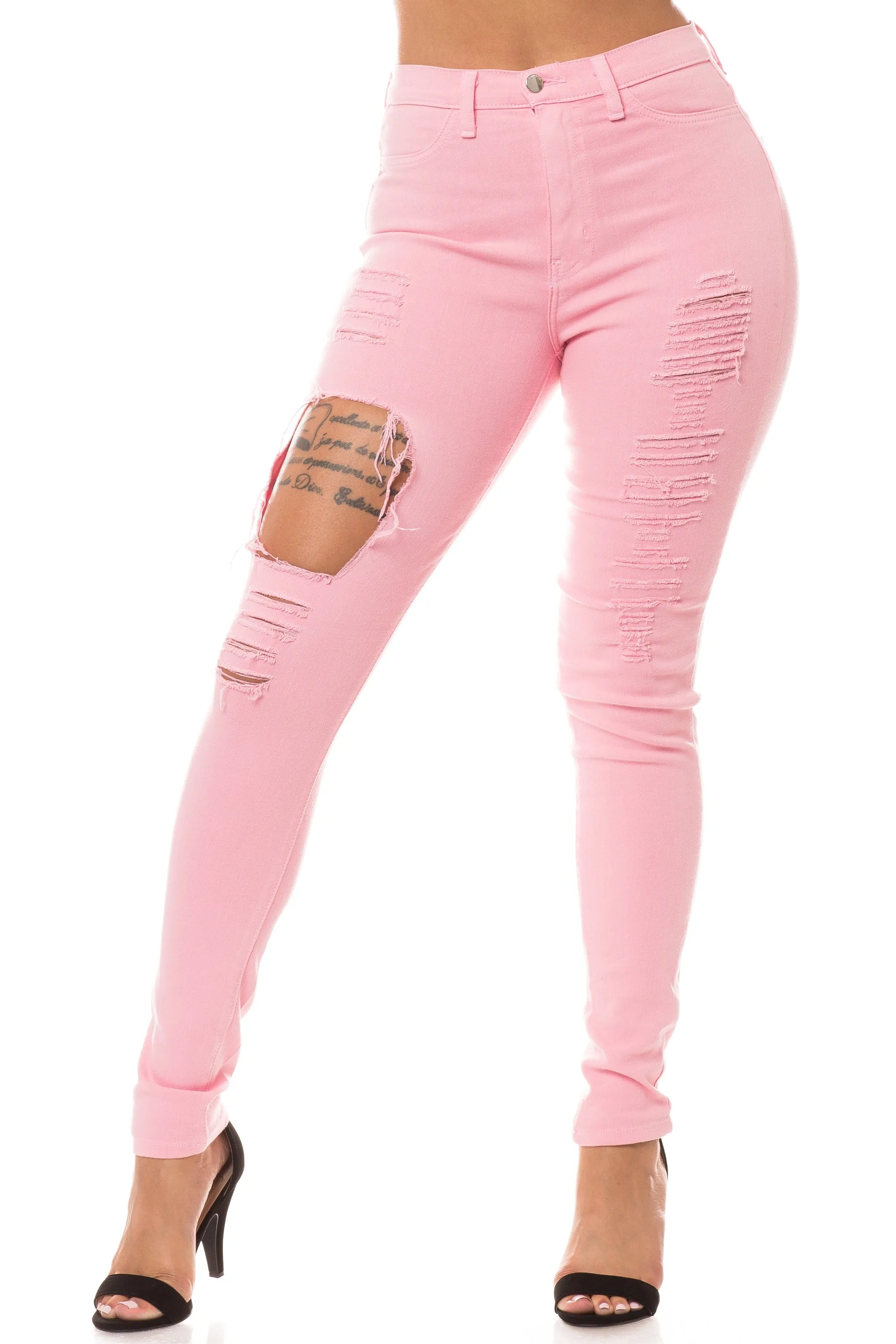 4245 Super High Waisted Distressed Skinny Jeans with Cut Outs