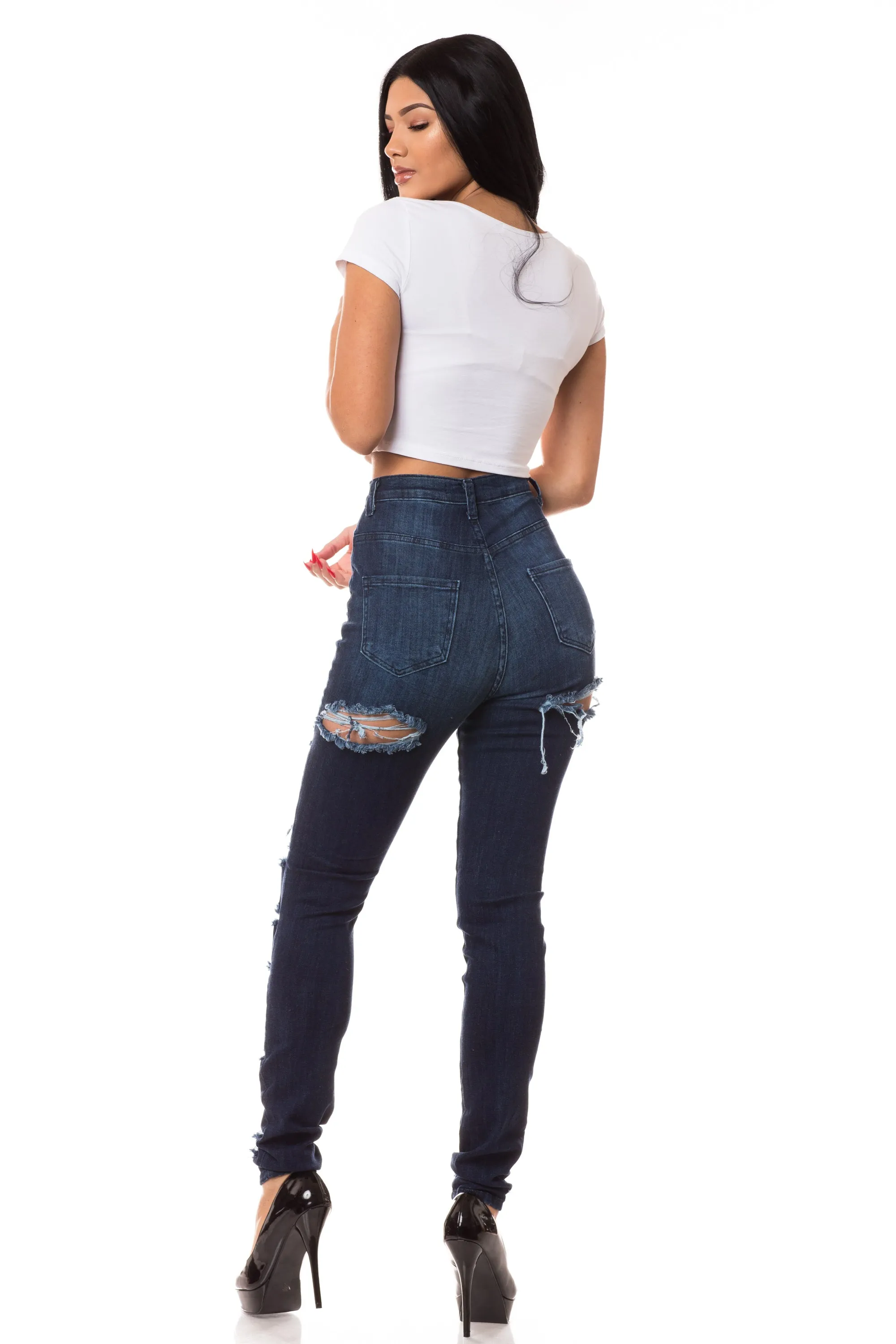 4251 Super High Waisted Distressed Skinny Jeans