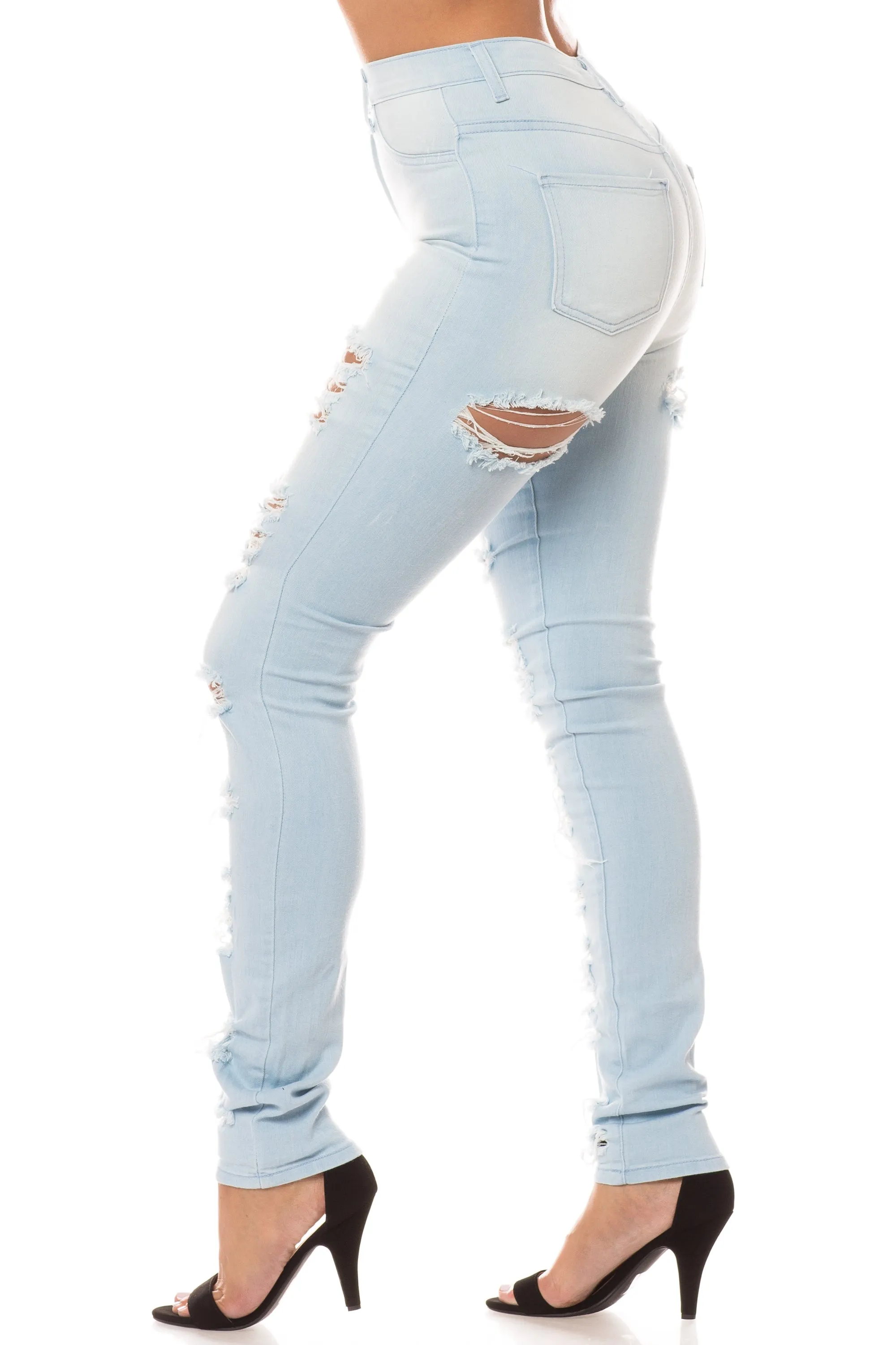 4251 Super High Waisted Distressed Skinny Jeans