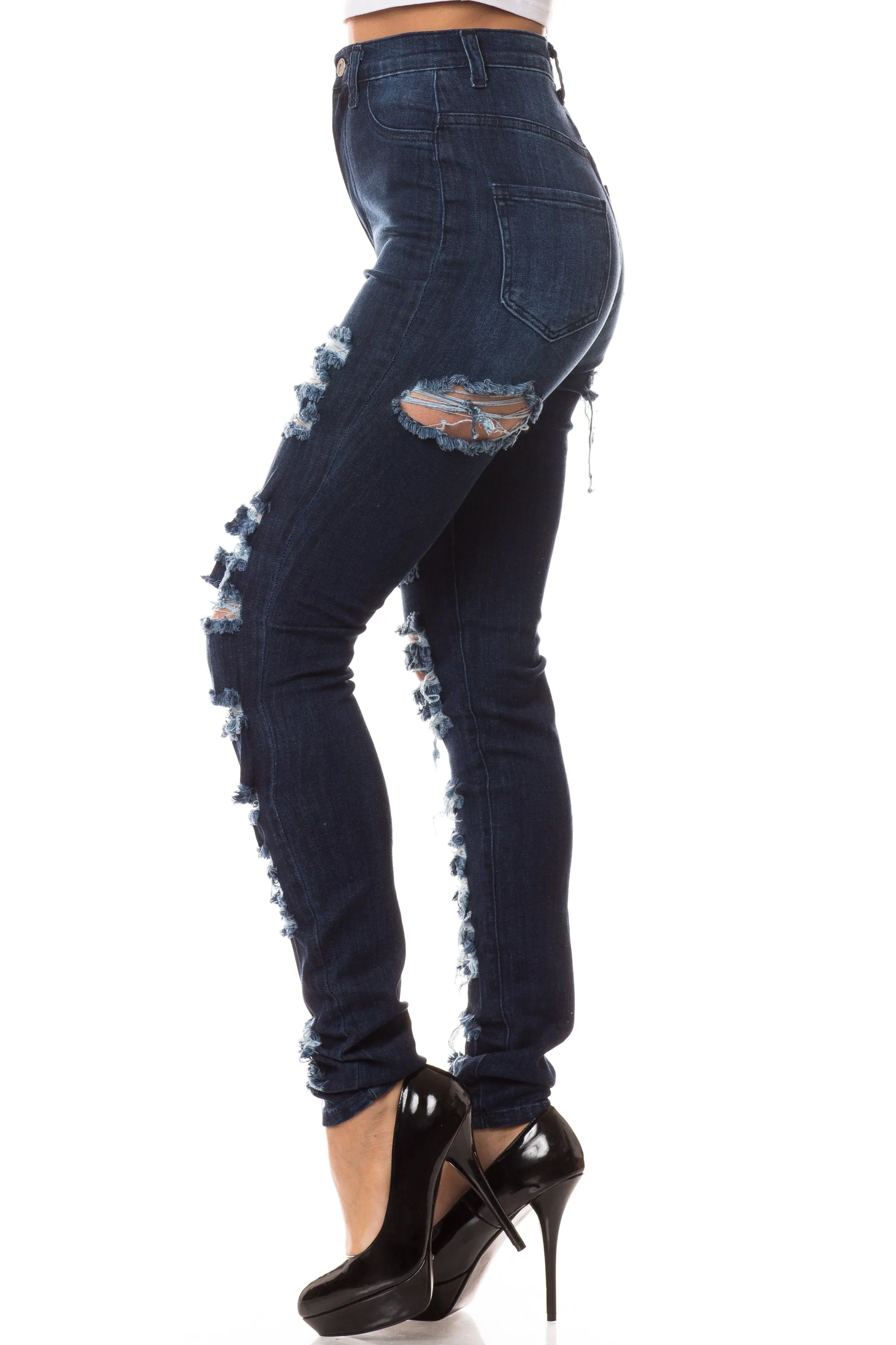 4251 Super High Waisted Distressed Skinny Jeans