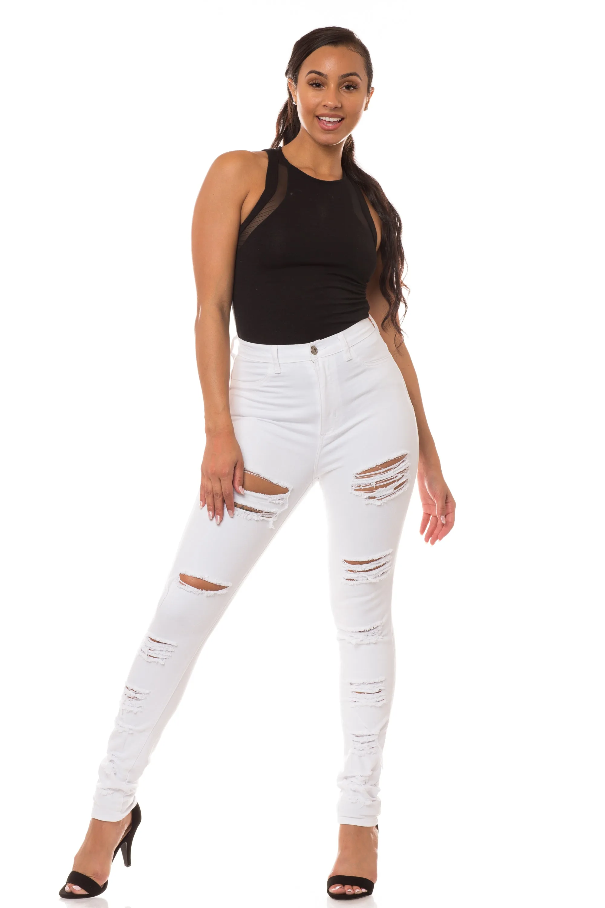 4251 Super High Waisted Distressed Skinny Jeans