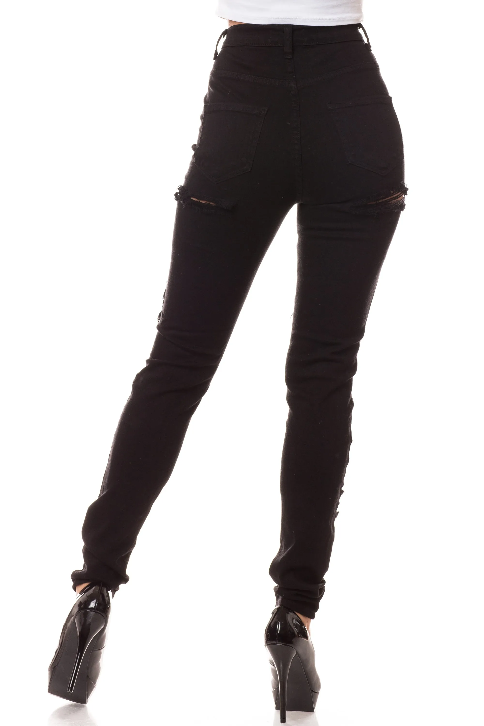 4251 Super High Waisted Distressed Skinny Jeans