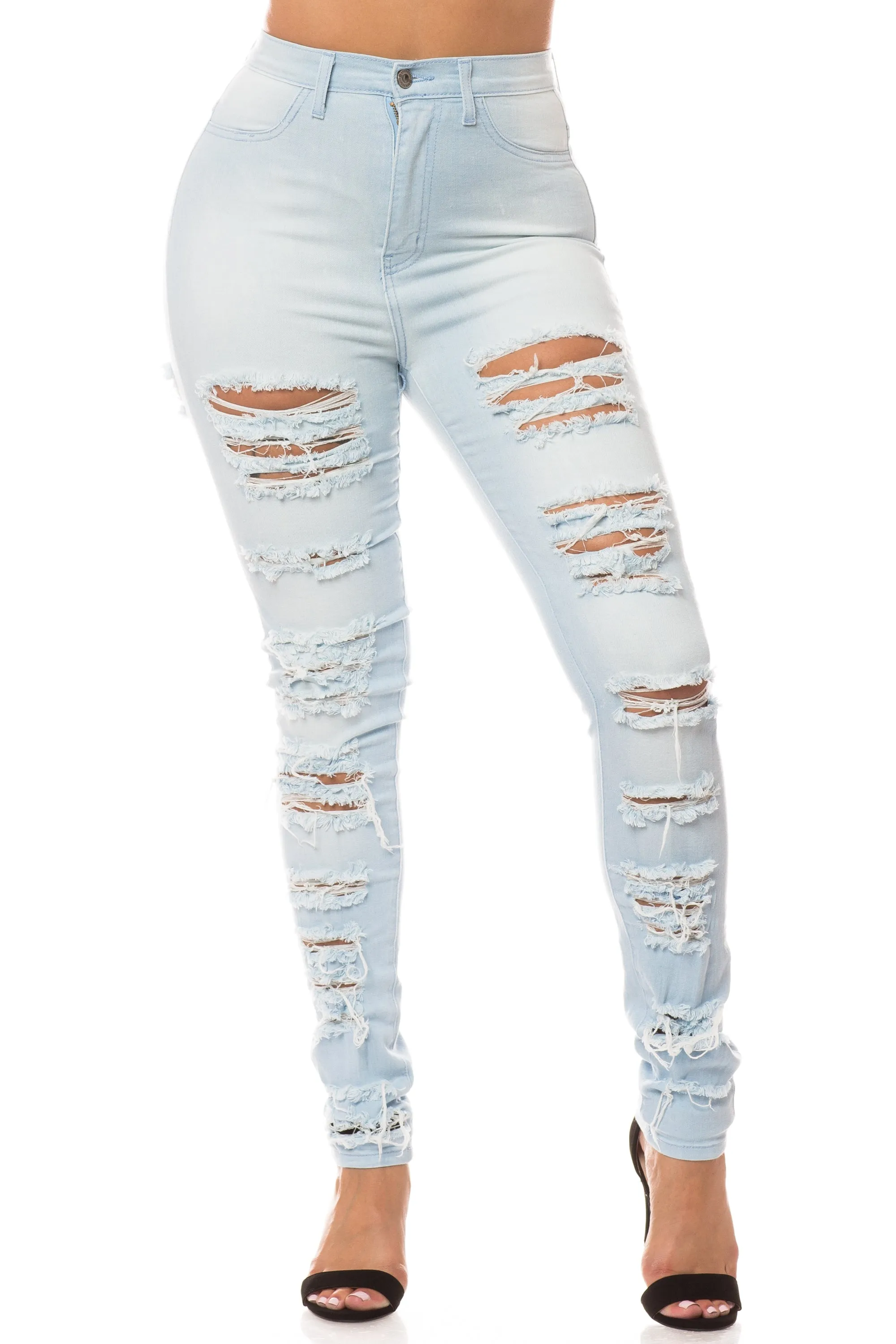 4251 Super High Waisted Distressed Skinny Jeans