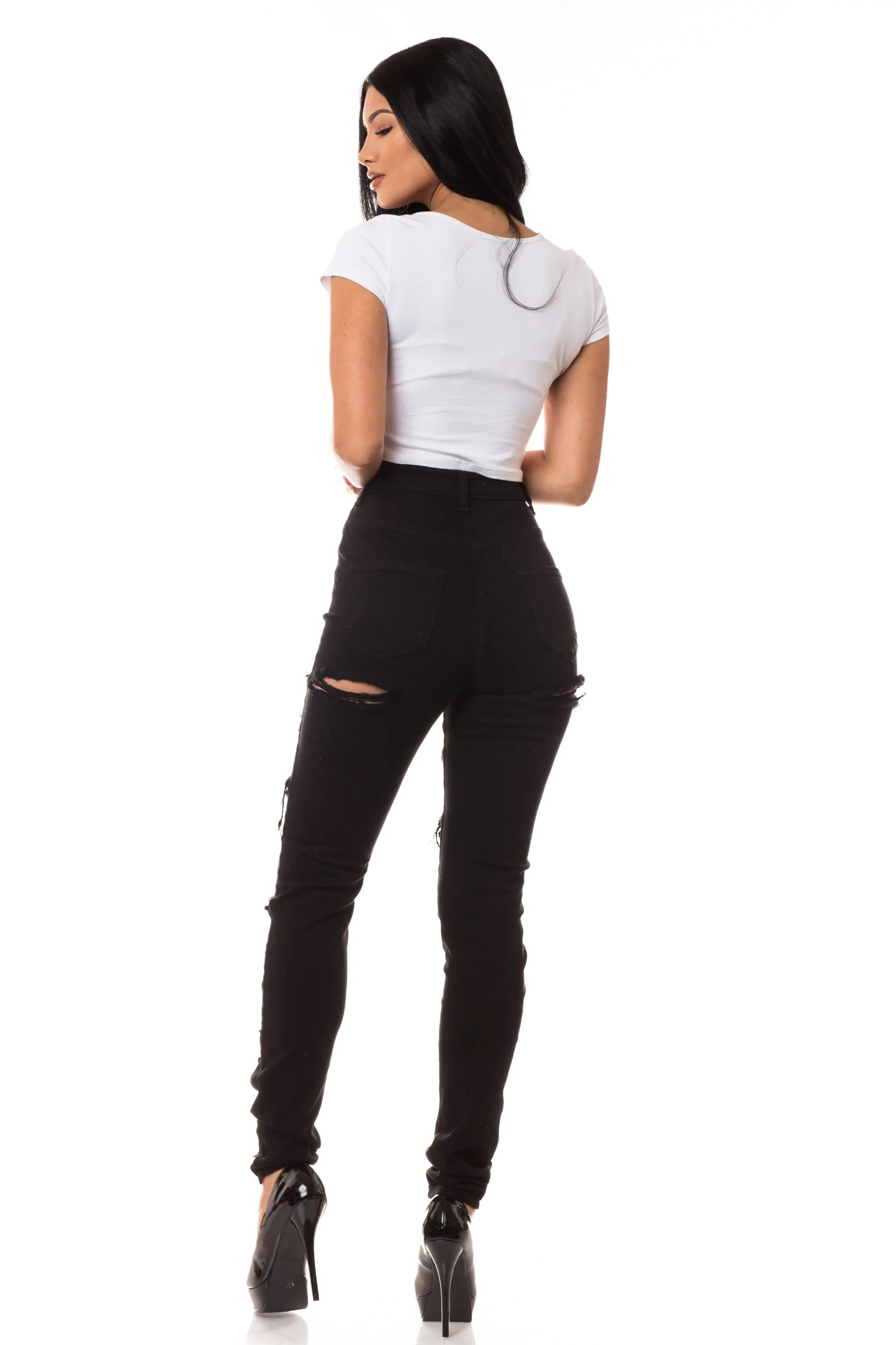 4251 Super High Waisted Distressed Skinny Jeans