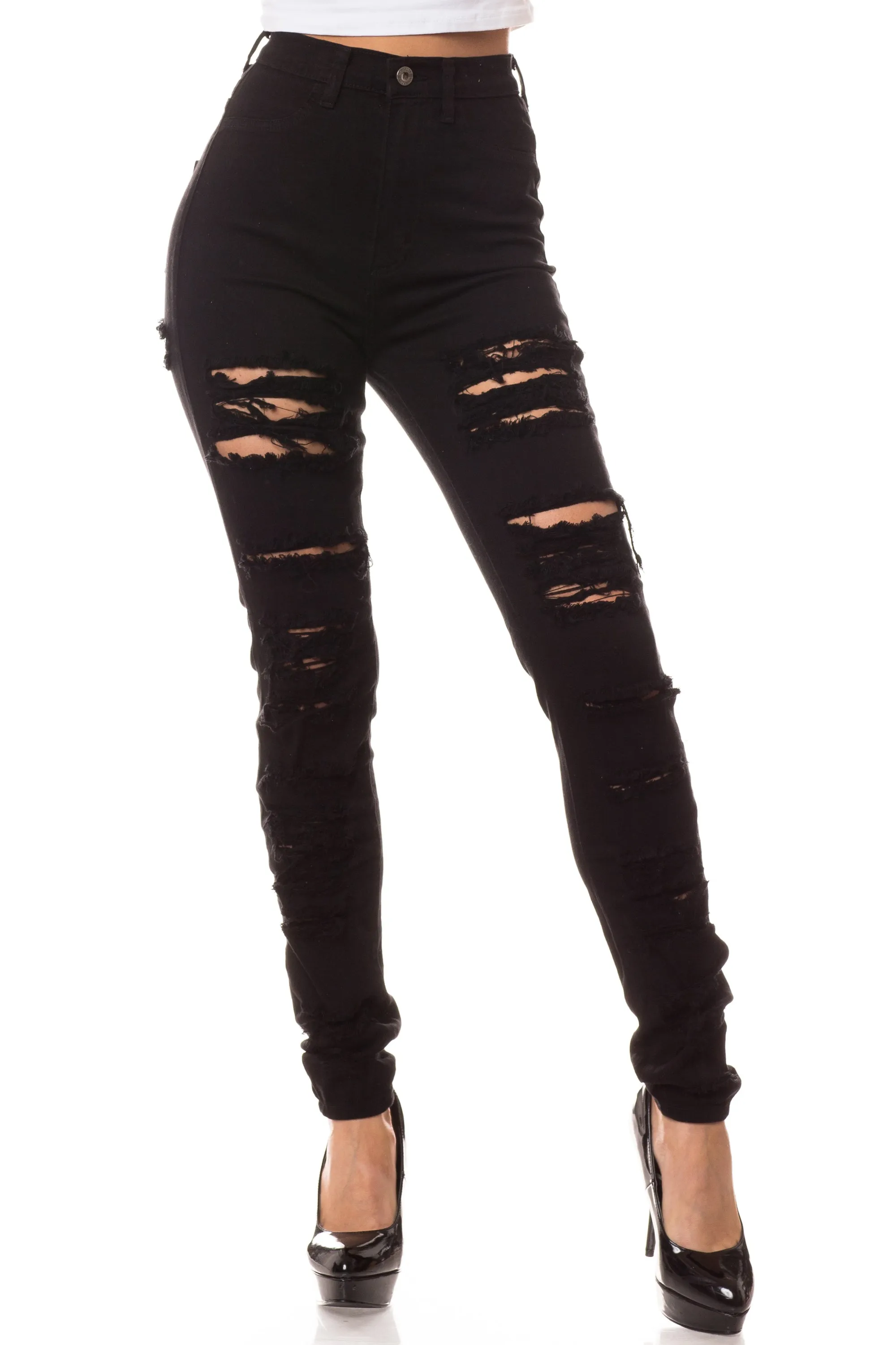 4251 Super High Waisted Distressed Skinny Jeans