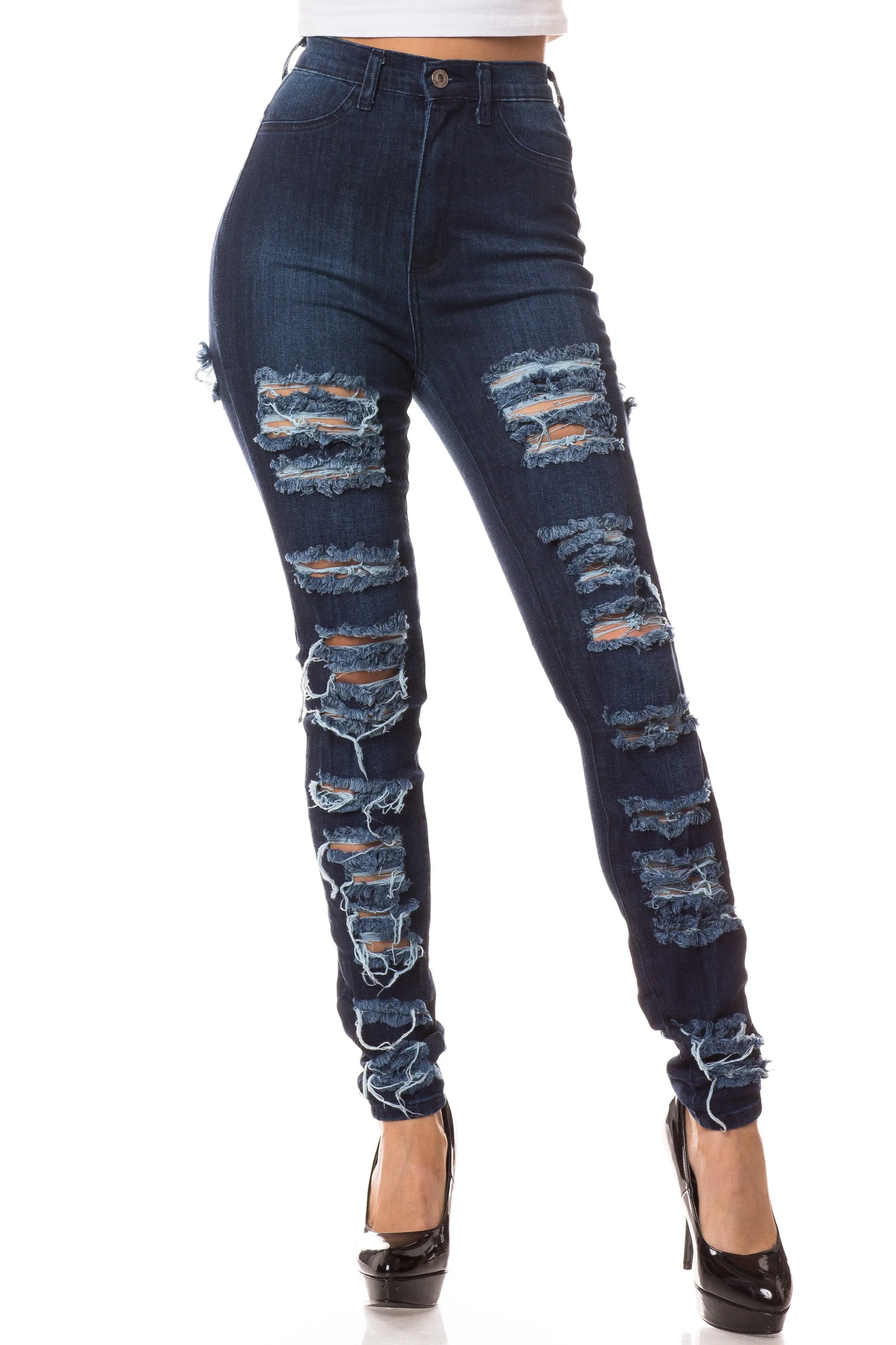 4251 Super High Waisted Distressed Skinny Jeans