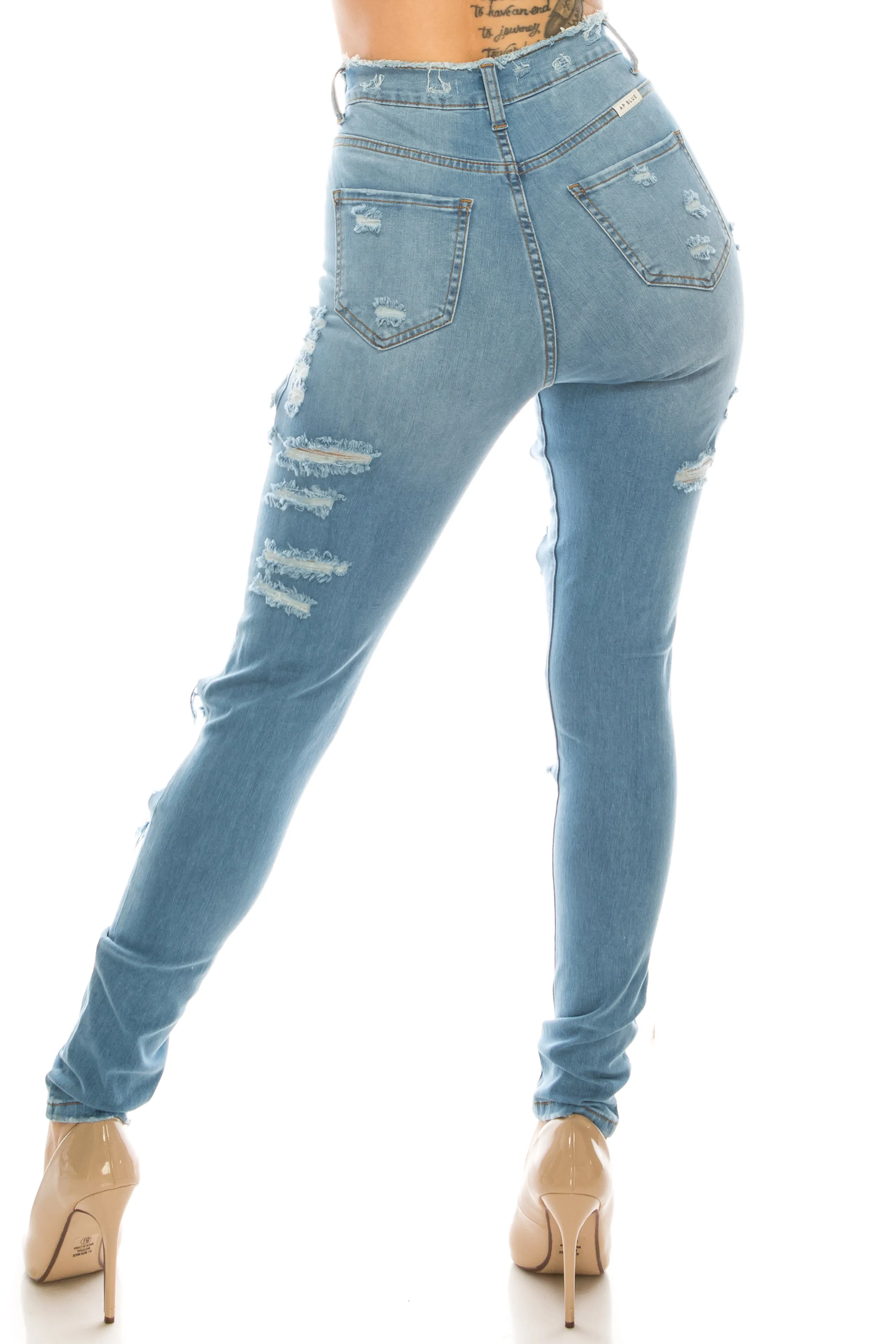 4309 Women's High Waisted Distressed Skinny Jeans with Cut Outs