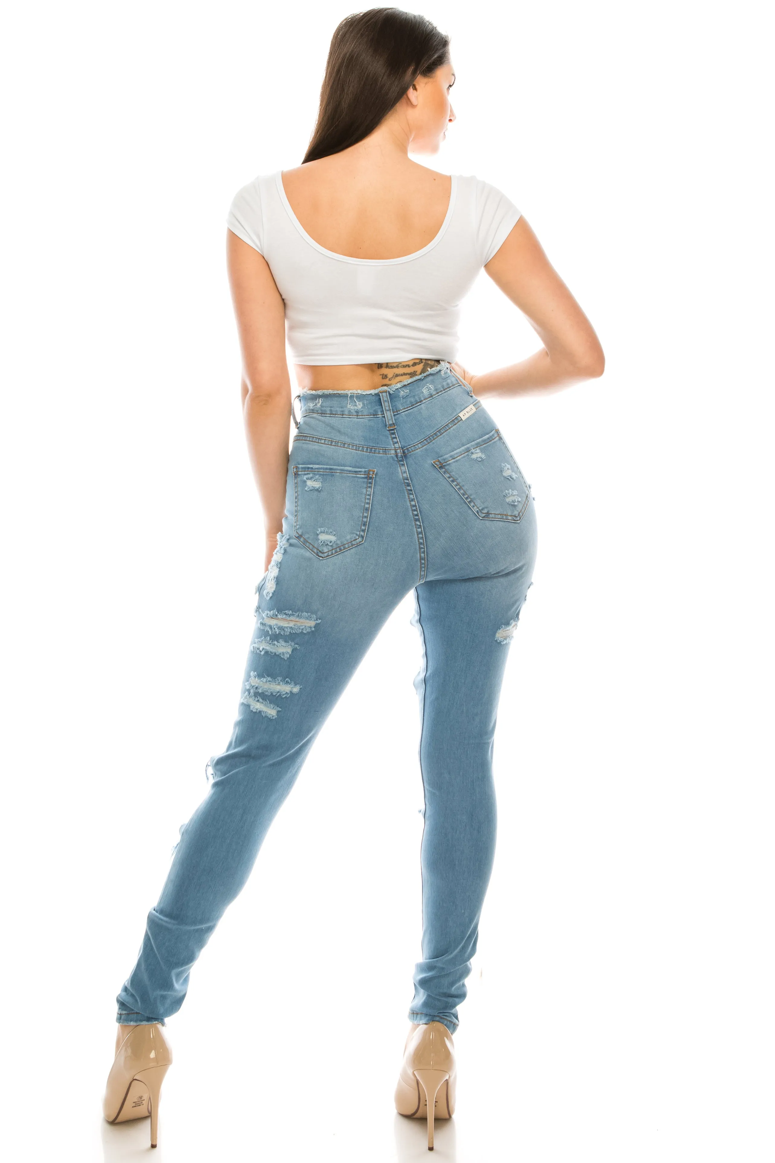 4309 Women's High Waisted Distressed Skinny Jeans with Cut Outs