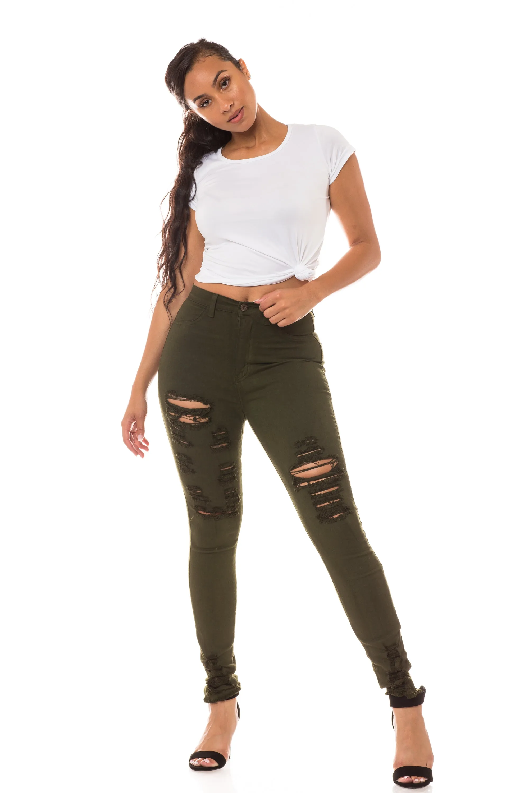 4430 Women's High Waisted Distressed Skinny Jeans