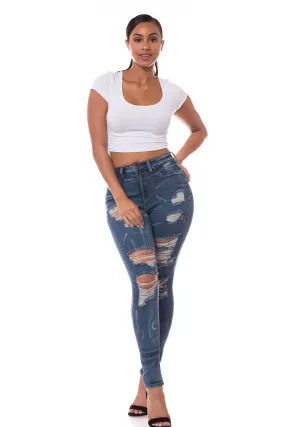 4478 Women's High Waisted Distressed Skinny Jeans