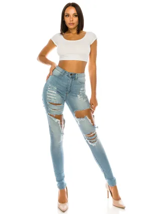 4582 Women's High Waisted Distressed Skinny Jeans with Cut Outs