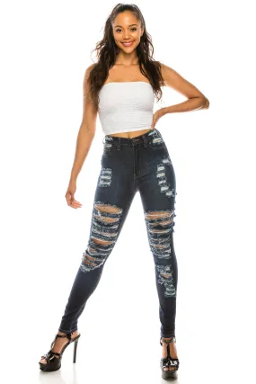 4614 Women's High Waisted Distressed Skinny Jeans