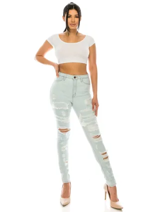 4672 Women's High Waisted Distressed Repaired Patched Skinny Jeans