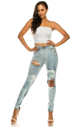 4706 Super High Waisted Bleached Distressed Skinny Jeans