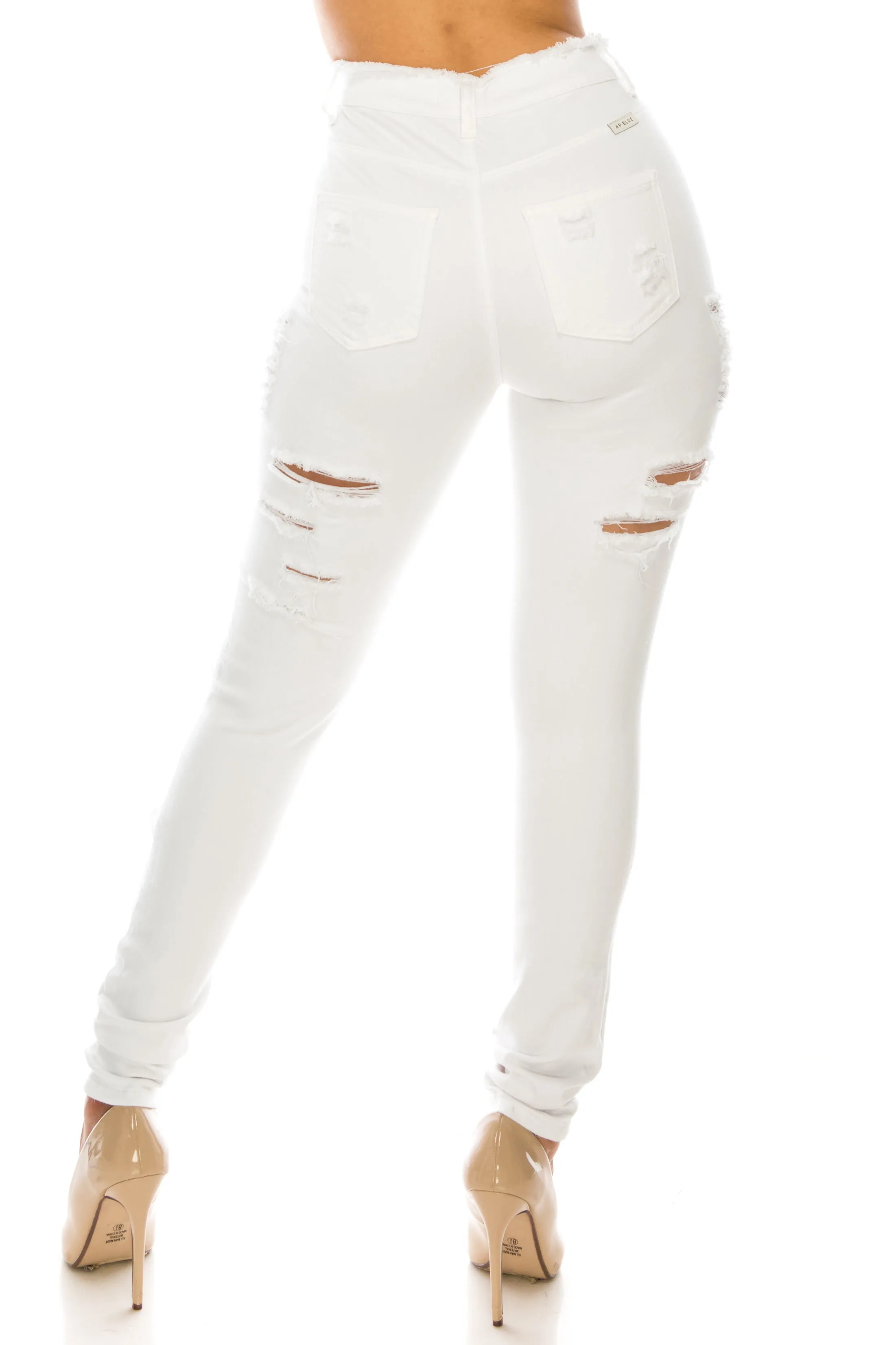 4776 Women's High Waisted Distressed Skinny Jeans with Cut Outs