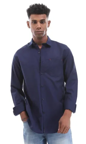 94774 Solid Navy Blue Buttoned Down Shirt With Chest Pocket