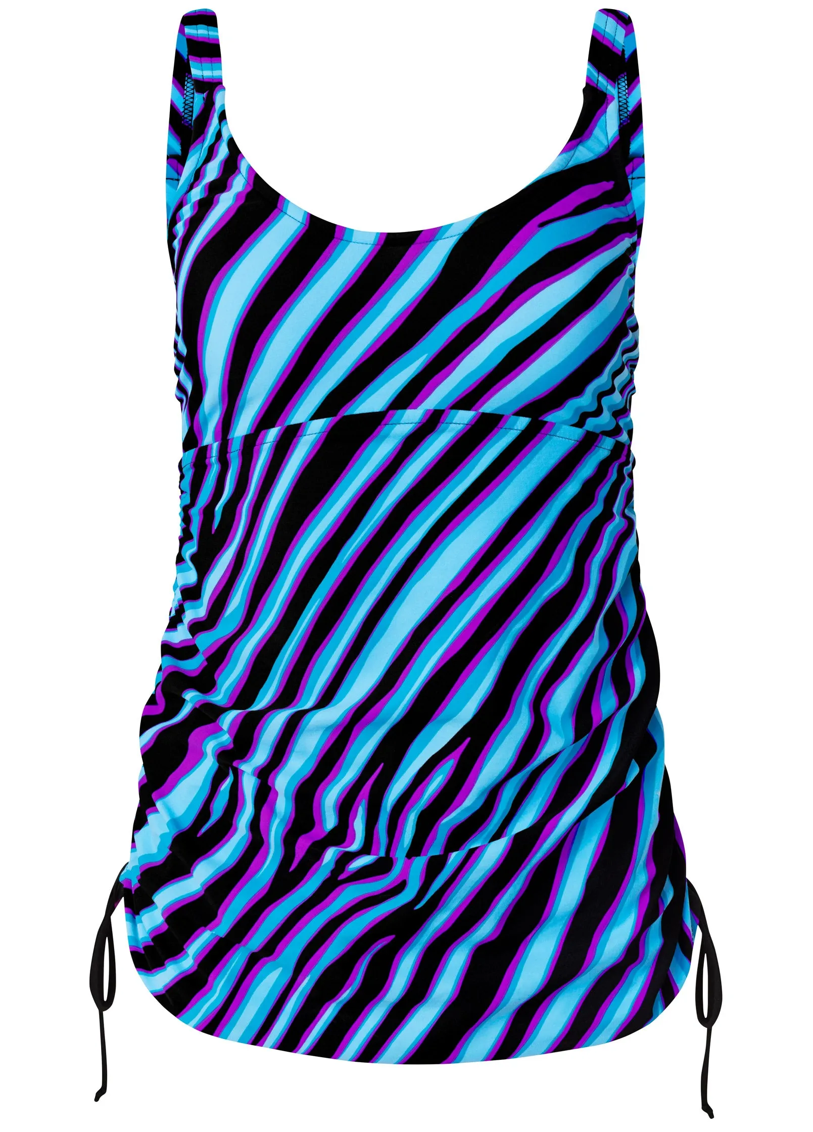 Adjustable Long Tankini Top - Zebra Blues