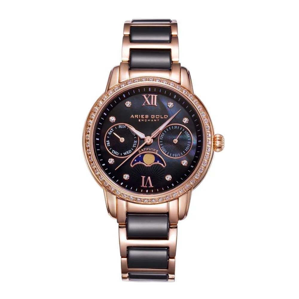 Aries Gold Enchant Luna L 58010L RG-BKMP WOMEN'S WATCH