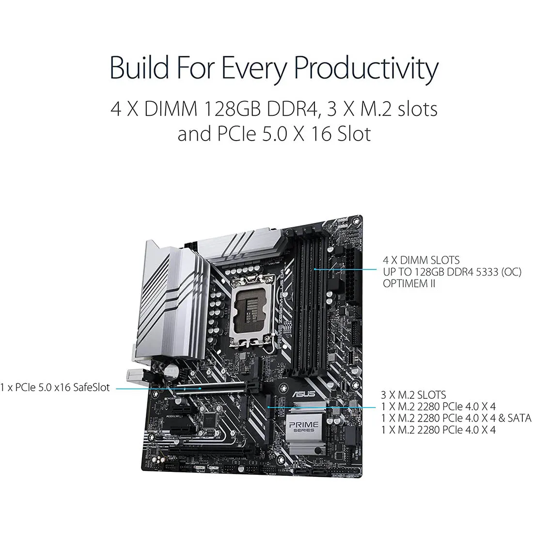 ASUS Z690 PRIME Z690M-PLUS D4 Micro-ATX Intel Z690 LGA 1700 Motherboard with PCIe 5.0 Thunderbolt 4 and Three M.2 Slots