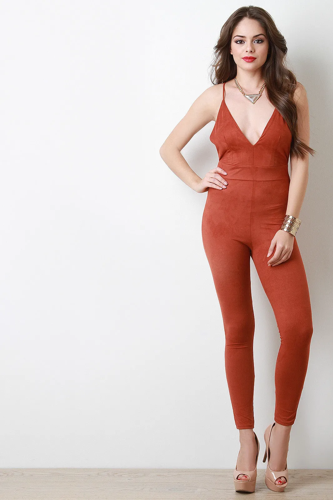 Backless Vegan Suede Jumpsuit