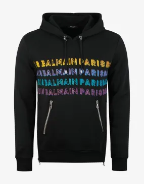 Black Colourful Logos Print Hoodie