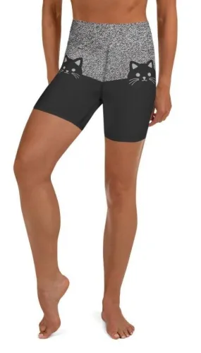 Black Kitty Yoga Shorts