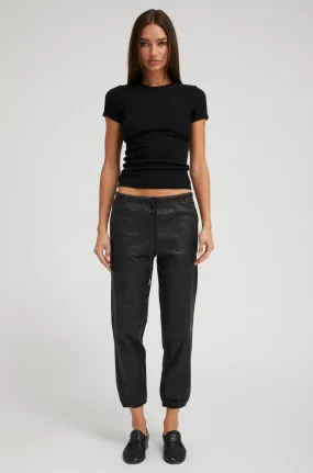 Black Leather Drawstring Sweatpants