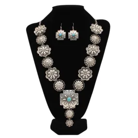 Blazin Roxx Square Pendant With Floral Conchos Jewlery Set