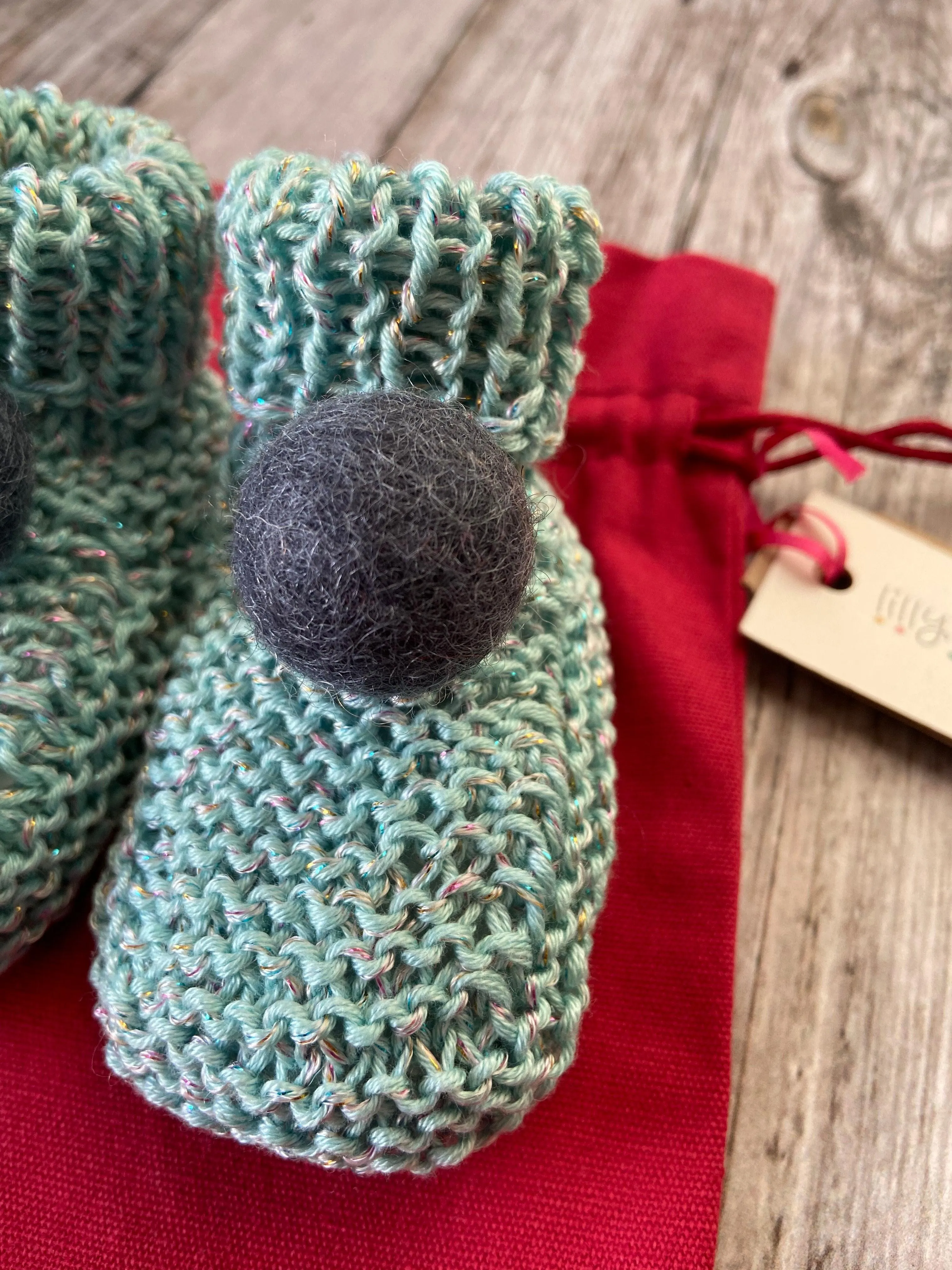 Blue Pom Pom Baby Booties