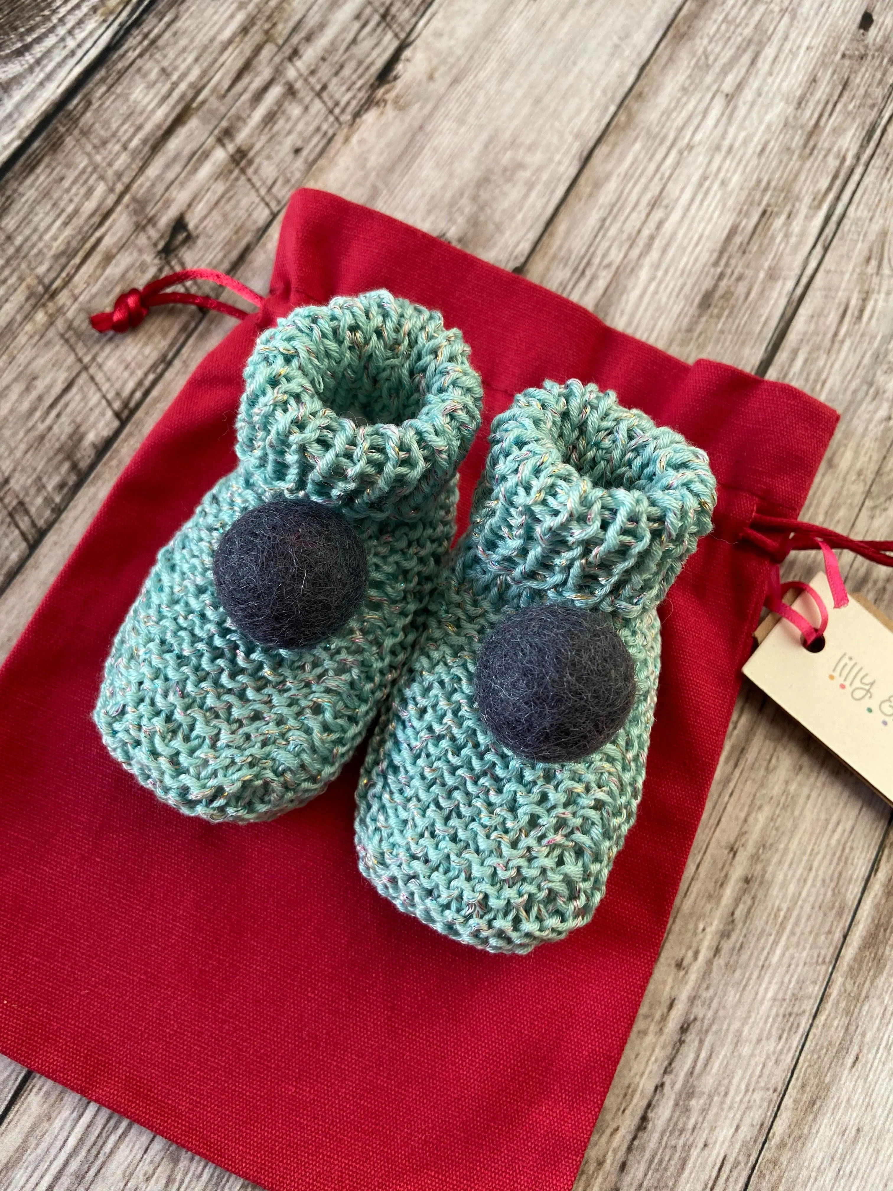 Blue Pom Pom Baby Booties