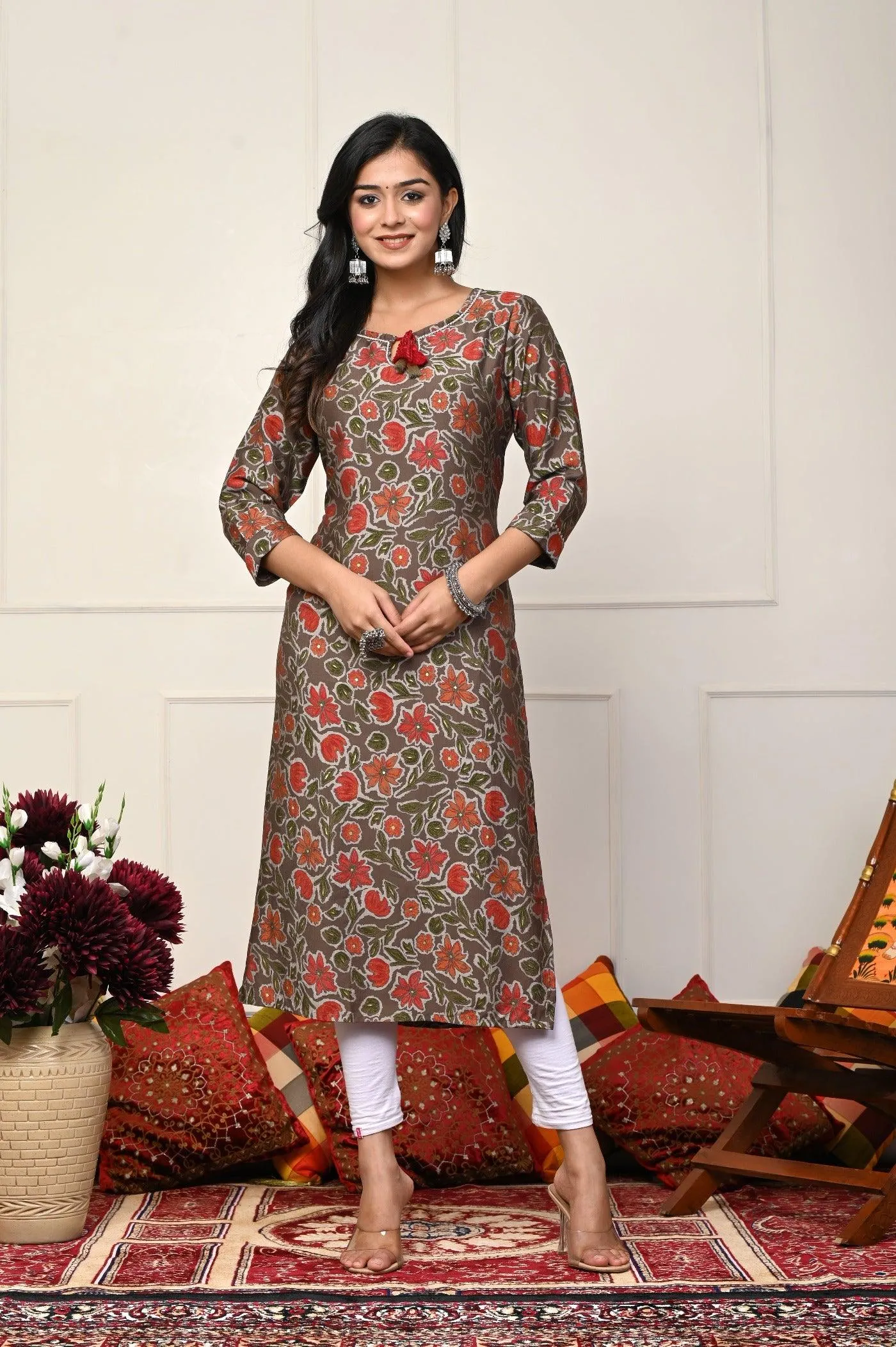 Blue with Brown Flower Printed Kurtis: Modern Comfort