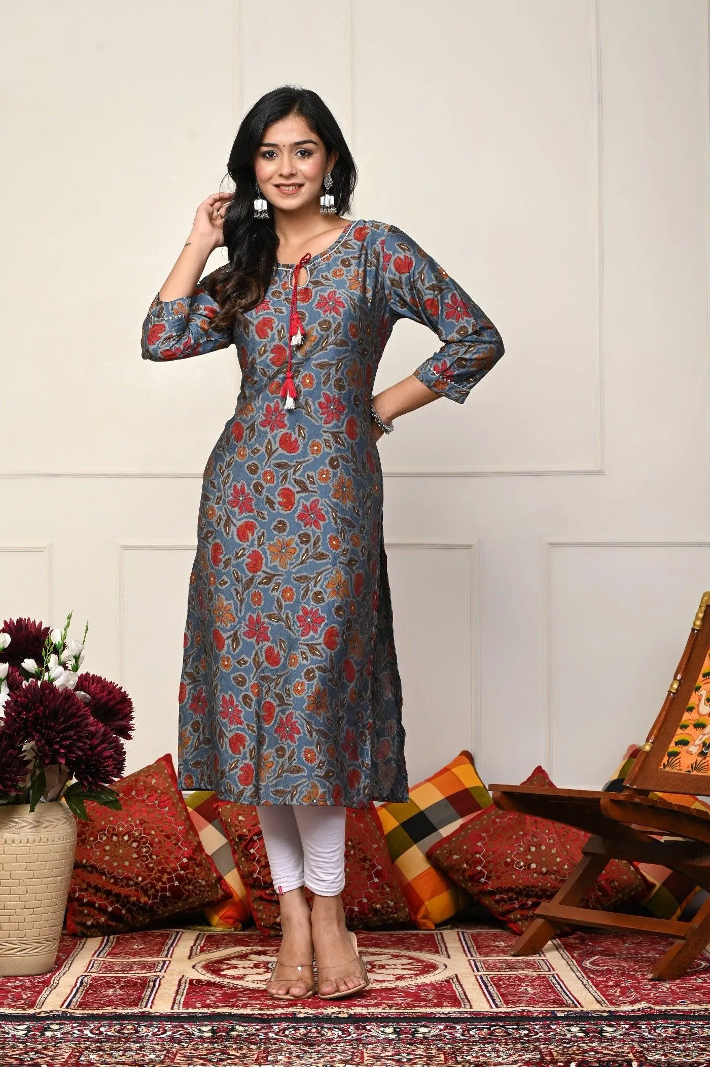 Blue with Brown Flower Printed Kurtis: Modern Comfort