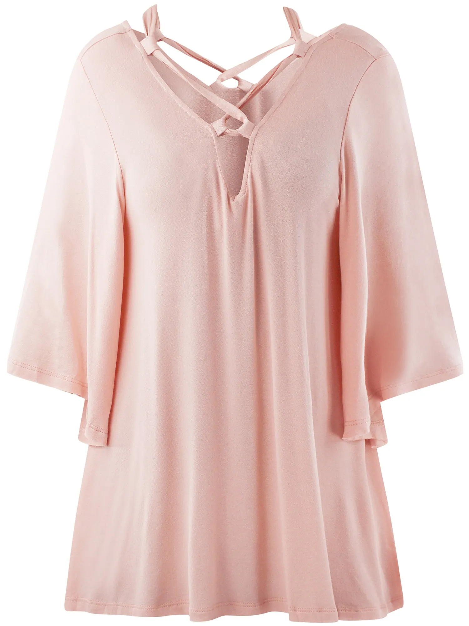 Blush Pink Womens Relaxed Fit Blouse Top With Crisscross Tie