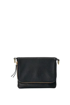 Bobi Leather Fold Over Black Clutch with Gold Chain