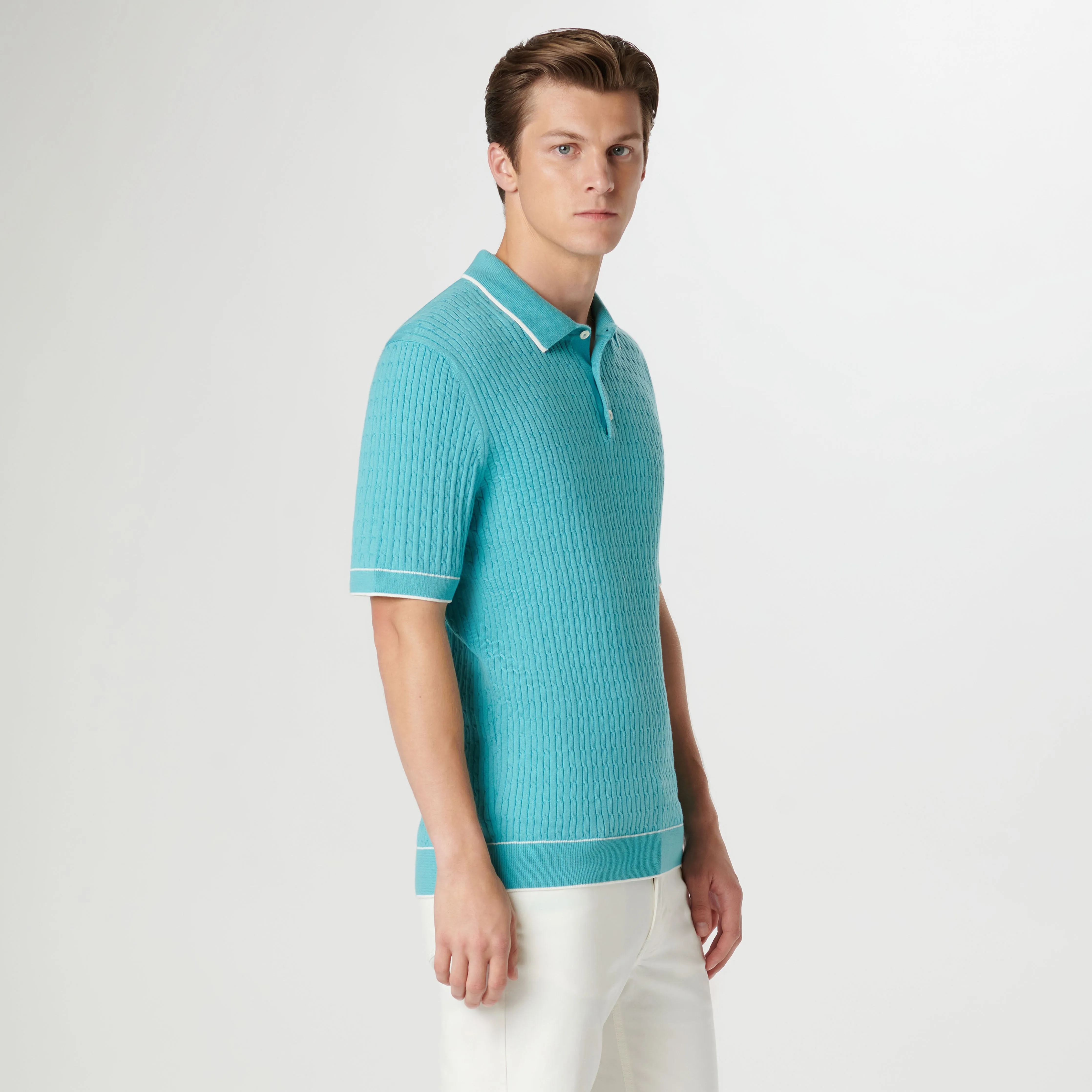 Cable Stitch Short Sleeve Polo Sweater