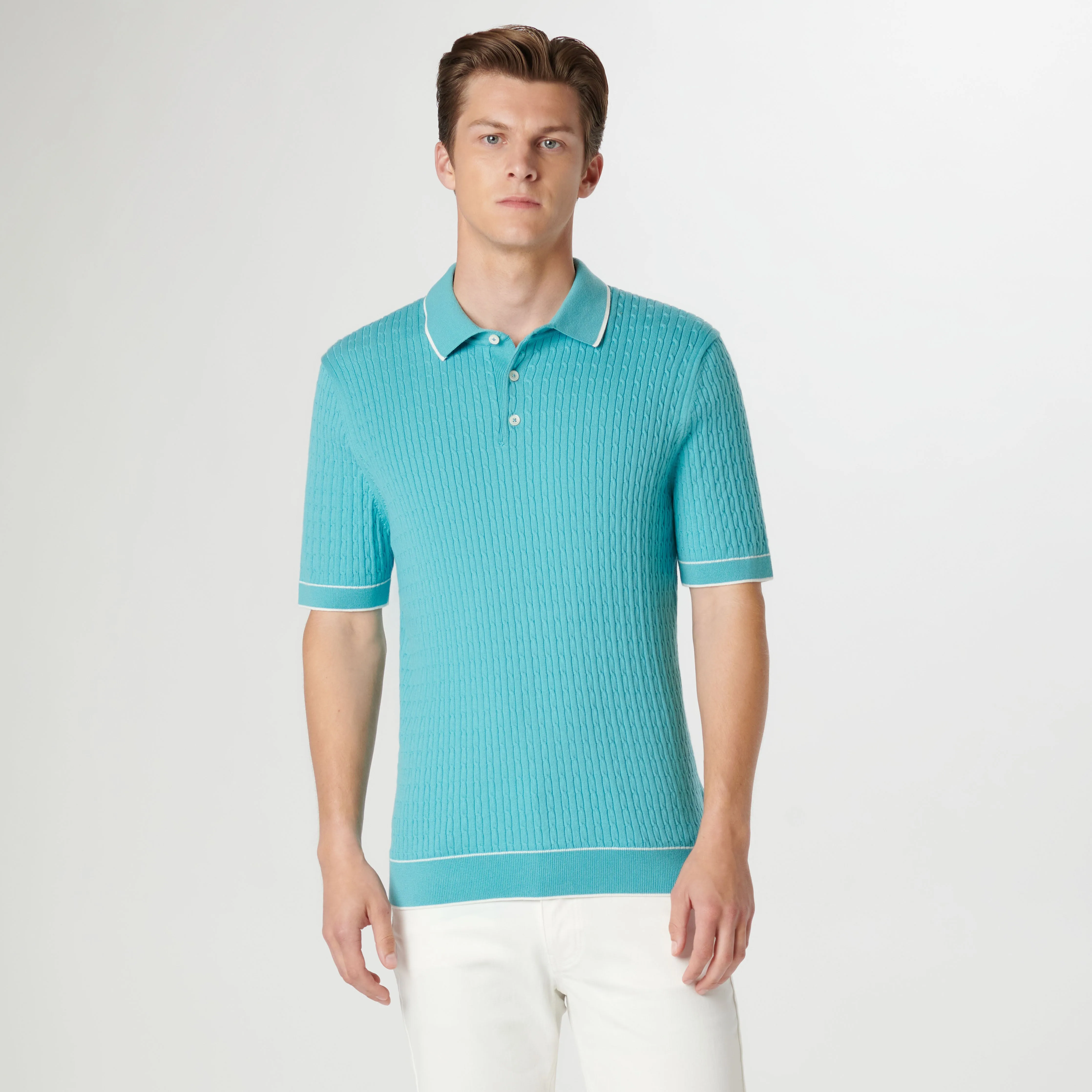 Cable Stitch Short Sleeve Polo Sweater