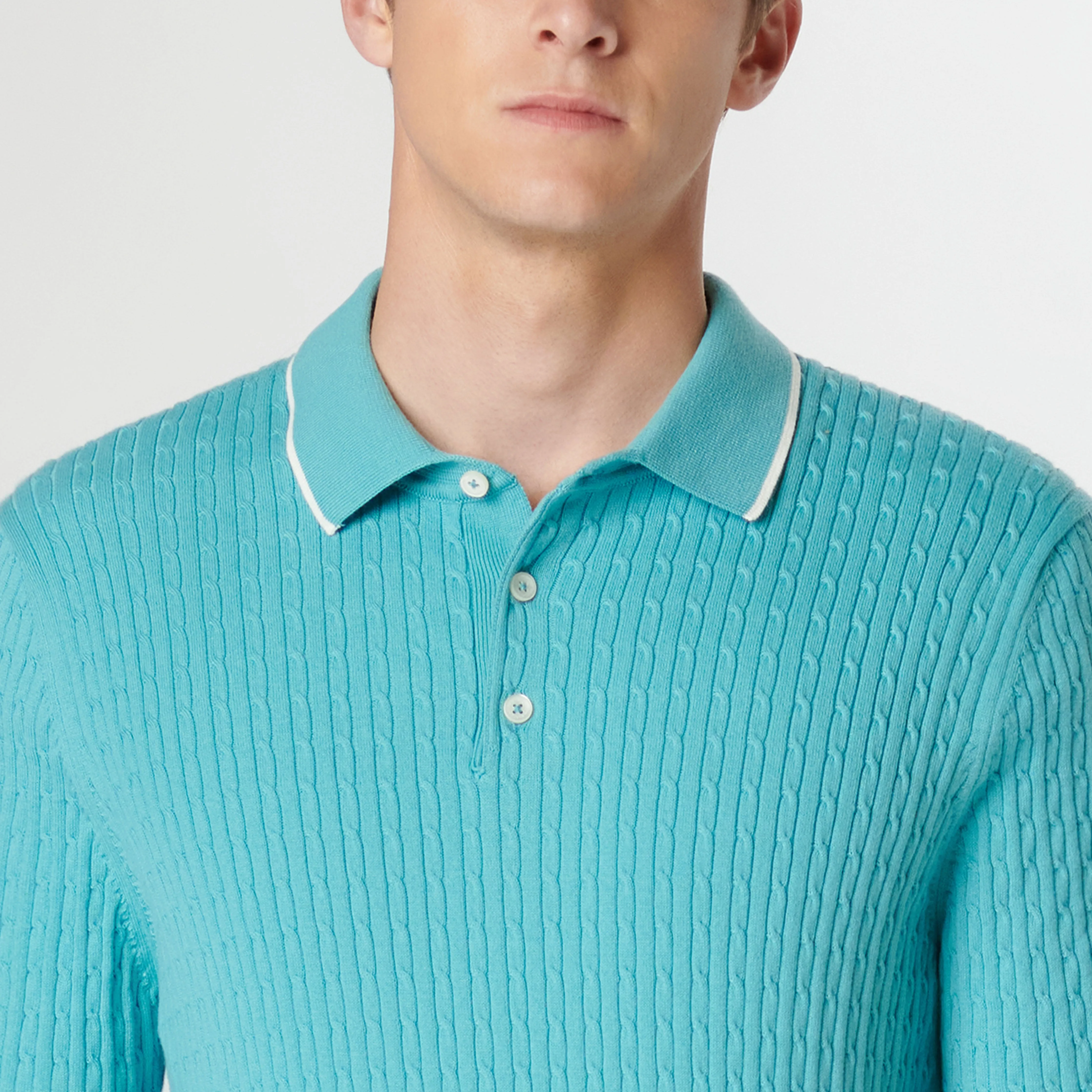 Cable Stitch Short Sleeve Polo Sweater