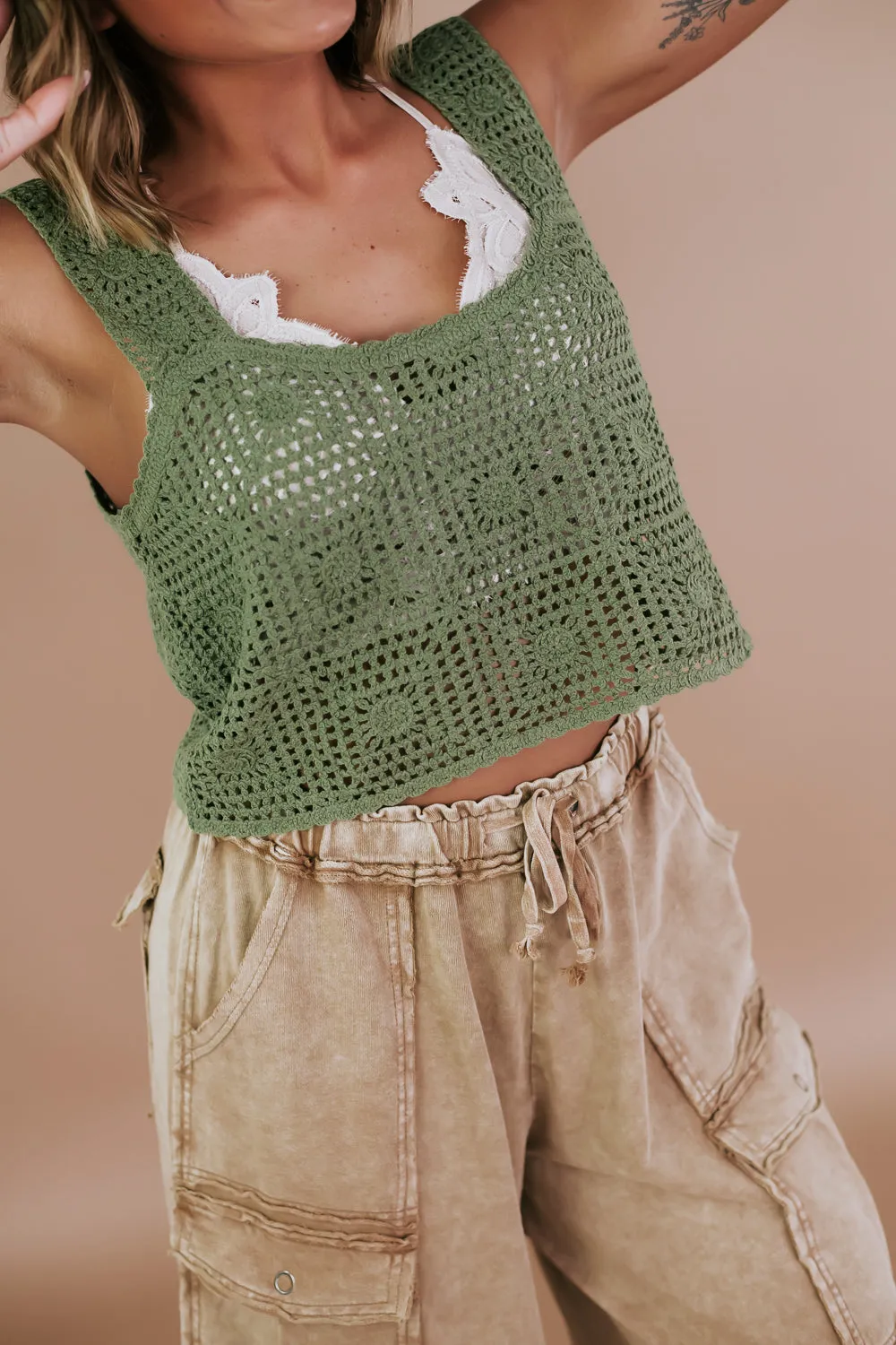 Camden Crochet Tank, Olive