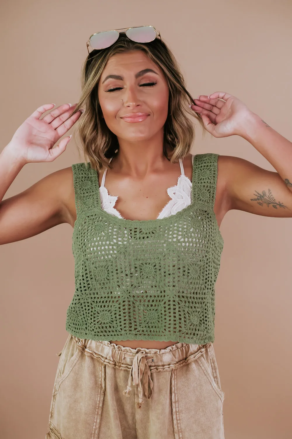 Camden Crochet Tank, Olive