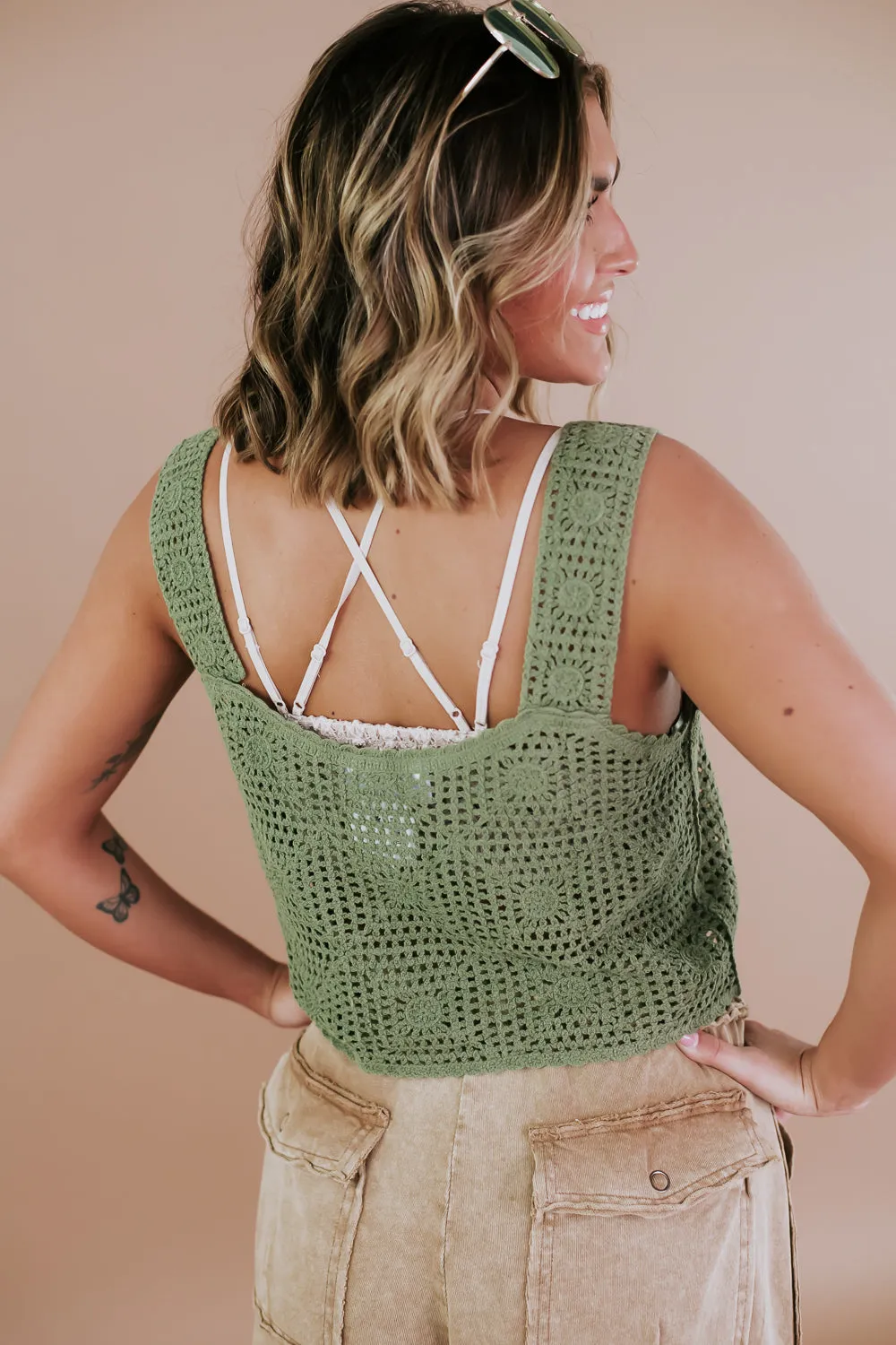 Camden Crochet Tank, Olive