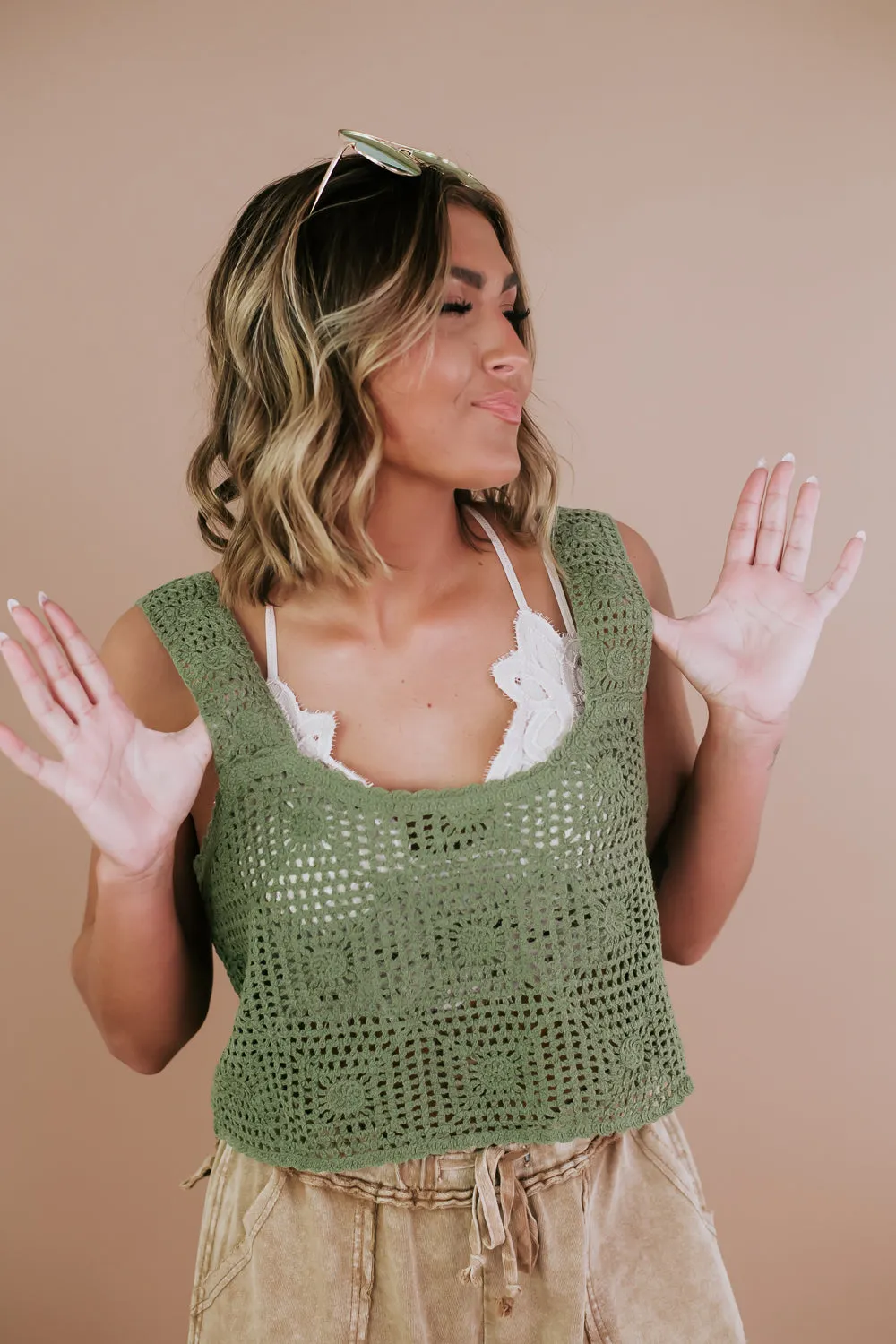 Camden Crochet Tank, Olive