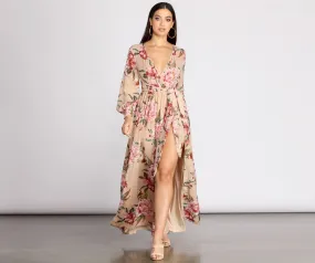 Caralisa Floral Chiffon Charming High Slit Dress