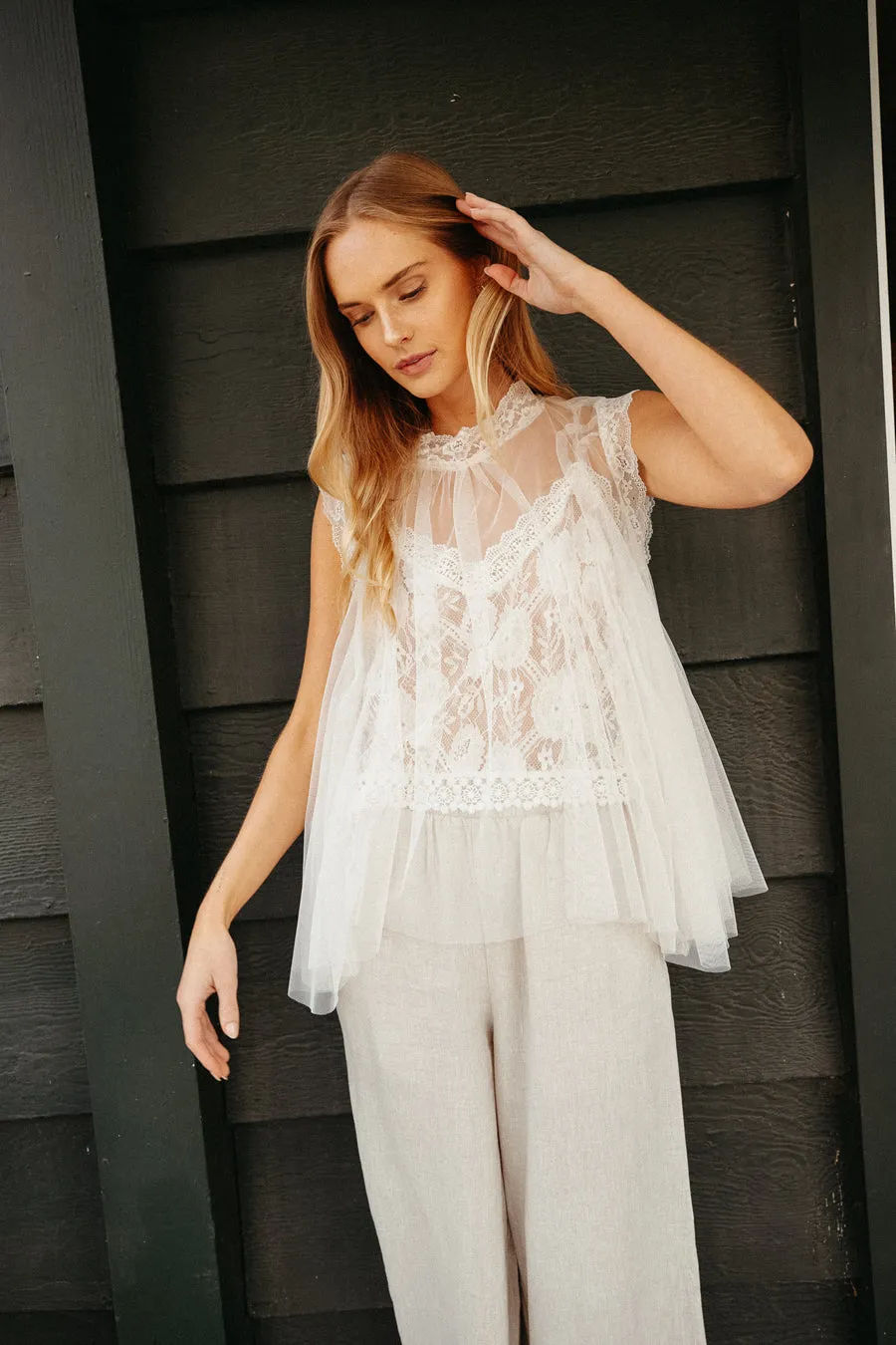 Carol Tulle Lace Babydoll Top