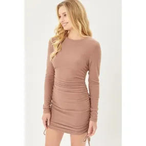 Coco Brown Drawstring Ruched Sweater Dress