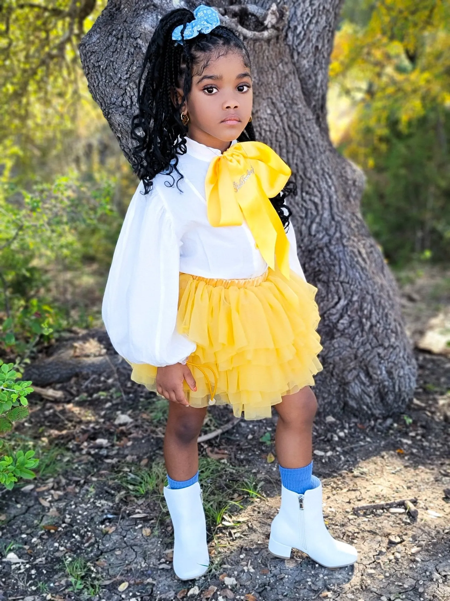 Columbus Avenue Golden Painter's Blouse with Bow