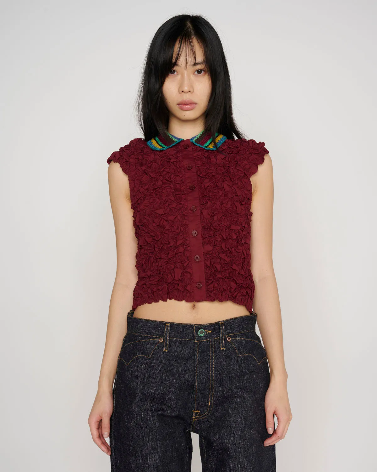 Crochet Collared Kass Shirt - Plum