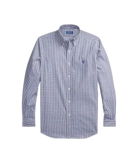 Custom Fit Gingham Stretch Poplin Shirt - Navy